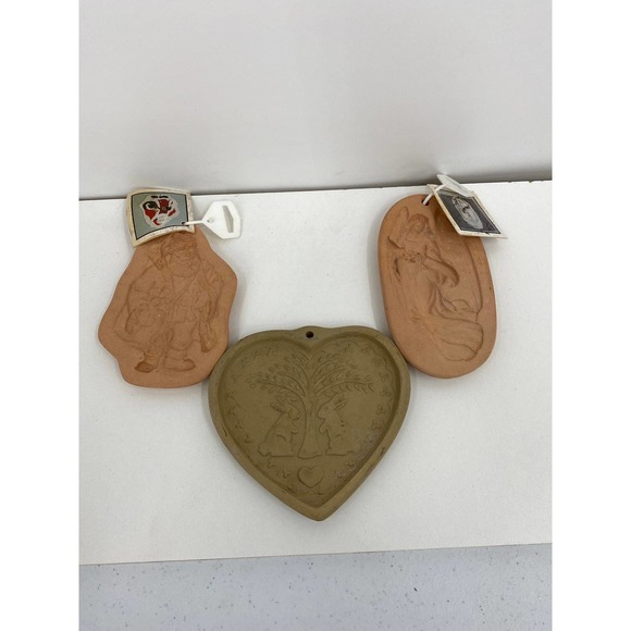 Vintage Lot of 3 Cookie Molds Cotton Press & Brown Bag Cookie Art Terra Cotta - Picture 1 of 6